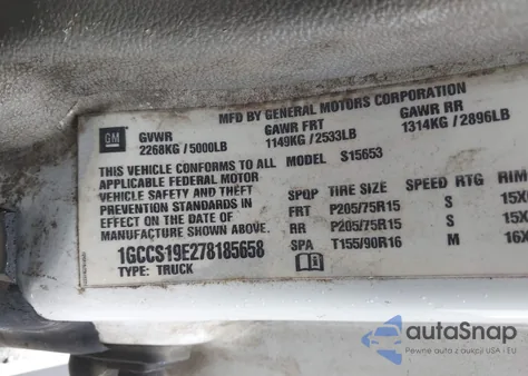 2007 Chevrolet Colorado Work Truck from USA, damaged, VIN 1GCCS19E278185658